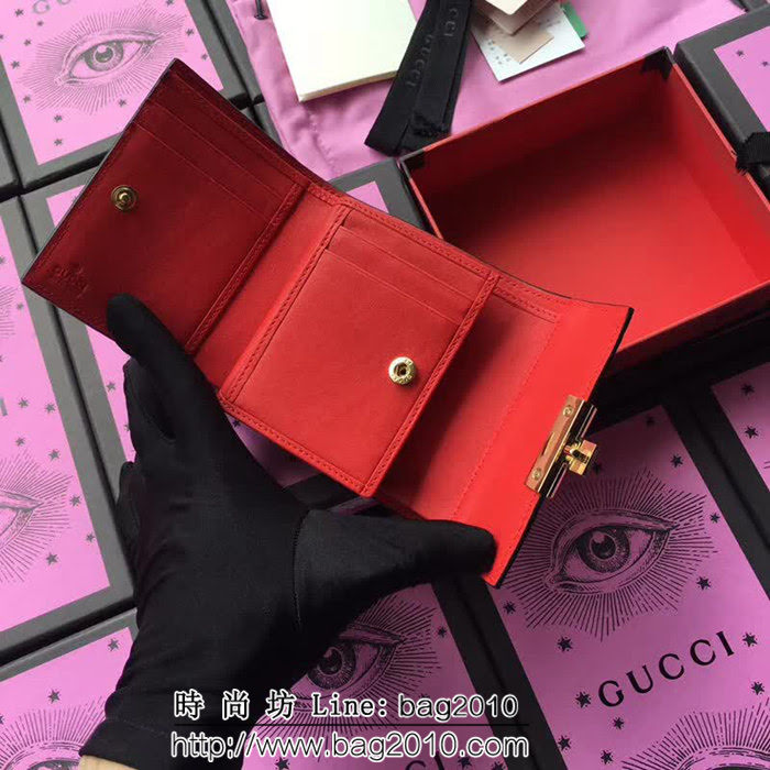 GUCCI古馳 歐洲正品原單 padlock系列 最新款短皮夾 453155 紅色壓花全皮 WTG1195